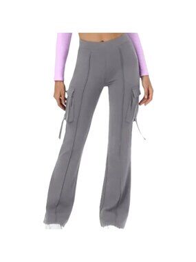 Halara Gray Cargo Pants High-Waisted Flared Leg Side Pockets Small NWT